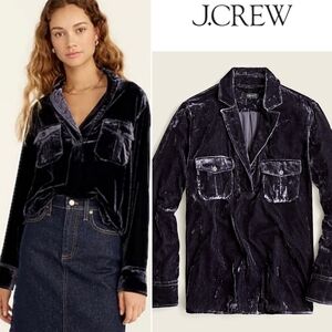 J. Crew Velvet Patch Pocket Popover Shirt in Navy Twilight